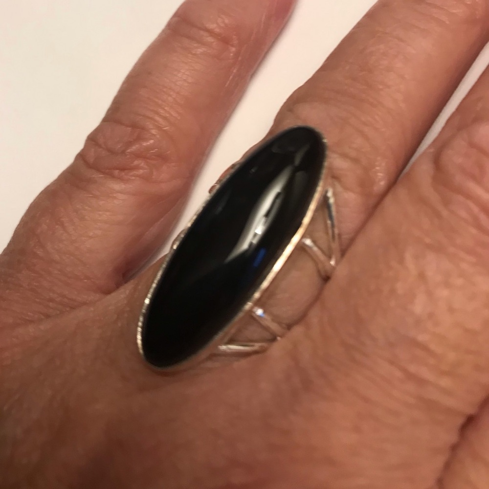 Black Onyx Stamped 925 Sterling Silver Ring